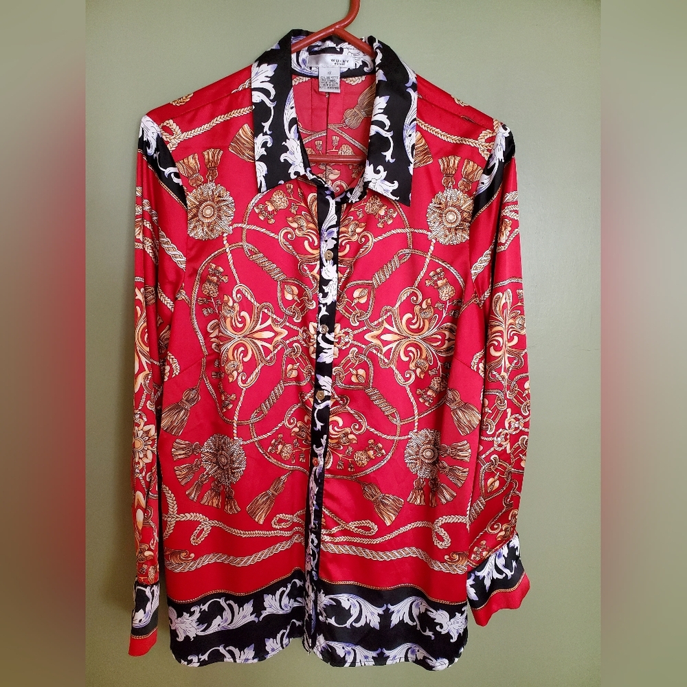 Red and Black Patterned Long Sleeve Shirt